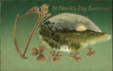 St Patrick's Day Scenery Harp Clovers Embossed Winsch c1900s-10s Postcard picture