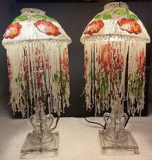 Pair Authentic 1920's Micro Beaded Lampshade Lamps with Bases- For Restoration picture