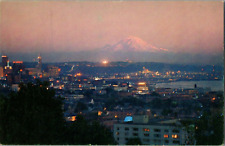 Postcard Sunset Mount Rainier Seattle WA Union Pacific Railroad Chrome Unposted picture