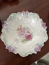 Antique (1880’s-1910) RS Prussia Hand Painted Pink Rose/Iris Serving Bowl, 10