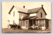RPPC Family Posing at Large Home Early Car Farm Homestead Postcard picture