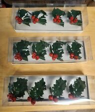 12 Vtg Dept 56 Metal Christmas Holly Jingle Berries Napkin Rings NIB picture