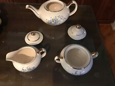Vintage Ellgreave Teapot Made in England Blue Floral Gold Tea Pot Sugar/Creamer picture