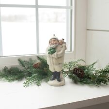 Primitive Whimsical Ivory & Glitter Santa Claus Figure with Angel & Tree 8 In picture