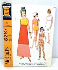 Vintage 1966 McCalls Pattern 8287 Bathing Suit Top Pant Boat Neck Dress 2 Length picture