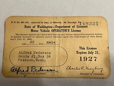 Antique Vintage Driver's Operator's License Washington State 100 Years Old picture