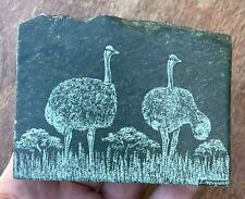 VINTAGE SOUTH AFRICA Rock Art SIGNED ARTWORK EMU BIRDS picture