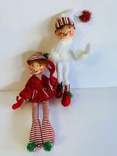 Vintage Analee Elves Set Of 2 Measures 10”Peppermint And White Fur picture