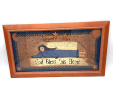 Vintage Linda Spivey 12X22 Framed Folk Art Print God Bless This Home Psalm 91:11 picture