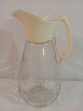 Vintage Clear Glass Syrup Pitcher Dispenser with Plastic Lid  picture