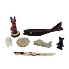Native American Lot Hand Carved Animals Figurines Pottery Souvenirs Vintage picture