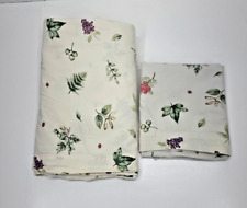 Vintage L.L. Bean King Flat Sheet and Pillowcase Grape Leaves Ferns Ladybugs picture