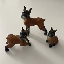 Vintage Miniature Bone China Set of 3 Boxer Dog Family Figurines picture