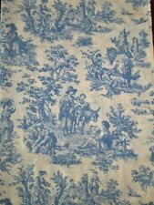 3 YD VTG OFF WHITE BLUE MEDIEVAL PEASANT TOILE COTTON FABRIC 43