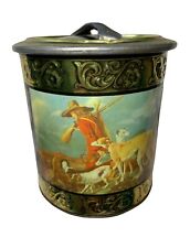 Vintage German “Hunting Scene” Lithograph Tin Canister Dogs Hunter Motif picture