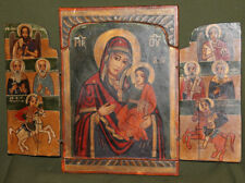 Vintage Orthodox icon hand painted triptych The Virgin and Chris Child picture