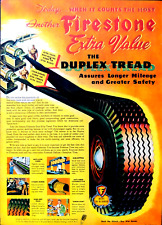 1944 Firestone Tires Duplex Tread Mileage Safety Buy War Bonds Vintage Print Ad picture