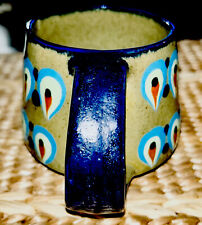 VINTAGE SIGNED GUATE MAYANKE Peacock Pattern Mexican Pottery Mug Hand Made picture