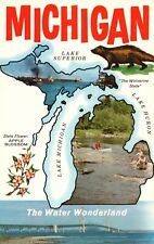 Postcard MI Michigan Lake Map View Water Wonderland Chrome Vintage PC f7439 picture