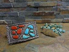 OMG WAYNE C ZUNI SNAKE STERLING TURQUOISE CORAL BELT BUCKLE CONCHO OLD PAWN picture