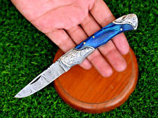Custom Made Damascus Pocket Knife / Hand Forged Damascus Steel Folding Blade 881 picture
