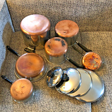 Vintage Revere Ware Set 10 Piece Lot Copper Clad Cookware Pots Stock Sauce Lids picture