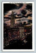 Columbus Ohio HIGH STREET Night View Skyscrapers Bank Moon Vintage Postcard picture