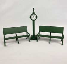 Department 56 Dickens Village Metal Park Benches And Town Clock Green Bench Set picture
