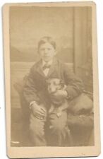 1870s CDV Wonderful Image Small Boy Holding His Chubby Dog picture