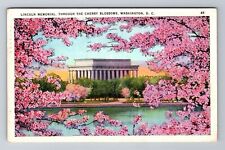 Washington D.C. Lincoln Memorial Thru The Cherry Blossoms Vintage c1936 Postcard picture