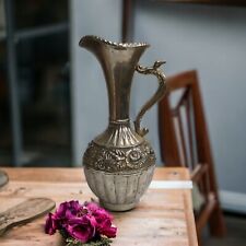 Vintage Silver Plated Ornate Vase Pitcher Tarnished Metal Victorian Cottage Chic picture