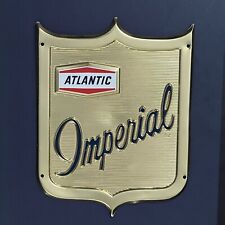 Vintage 1950'S Atlantic Imperial Metal Pump Plate Sign Embossed Gold Rare Small picture