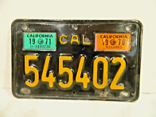 1963 CALIFORNIA BLACK & YELLOW MOTORCYCLE LICENSE PLATE 545402 ALL ORIGINAL picture