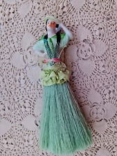 Vintage Victorian Porcelain Green Pretty Lady Half Doll Whisk Broom picture