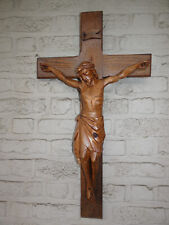Antique wood carved crucifix wall picture