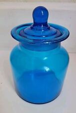 Vintage MCM Mini 6” Takahashi Blue Glass Canister Glass Daisy Lid picture