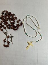 CATHOLIC RELIGIOUS VINTAGE ROSARY LOT 2 ROSARIES Amber Brown Beads And white picture