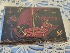 Antique 19th Century Scandinavian Hand Painted Box Woman On Viking Ship picture