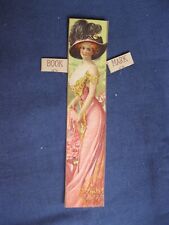 Victorian Trade Card Bookmark BEAUTIFUL Woman Feather Hat G6 picture
