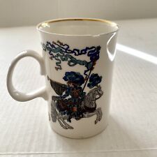 1980s Gucci Mug Vintage Fine Bone China Cup Blue + Red Knight Design - FLAW CHIP picture