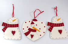 Christmas Ceramic Ornaments 2 Snowman 1 Heart Snowman Lot of 3 5 in picture