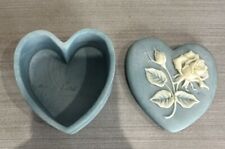 Vintage Blue Soapstone Heart/Rose Trinket Box With Lid picture