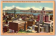 Postcard Bird's Eye View Of US Custom House And Delaware Bridge Pennsylvania C5 picture