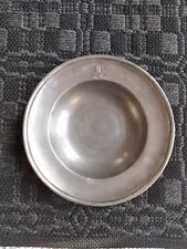 Inscribed 18th C Antique European or German Pewter Bowl Small Deep Plate Dish picture