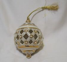 Lenox Pierced Porcelain Florentine & Pearl Ball Christmas Tree Ornament 4in picture
