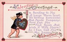 Cupid Delivery Boy Valentine Greetings Vintage PC picture