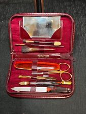 Vintage Manicure Set Brown Leather Case made in Austria, Sperry Company Gift New picture