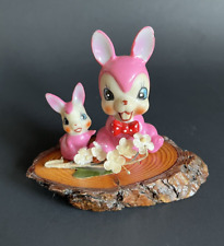MCM Vintage Arnart Two Pink Bunnies on Wood Slab Small Size picture