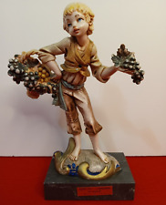 Boy w/ Grapes Figurine Marble Base Vintage Depose Italy Simonelli Carrara picture