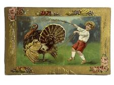 Thanksgiving Postcard Fantasy Children Boy Turkey B Hofmann Gottschalk Publ picture
